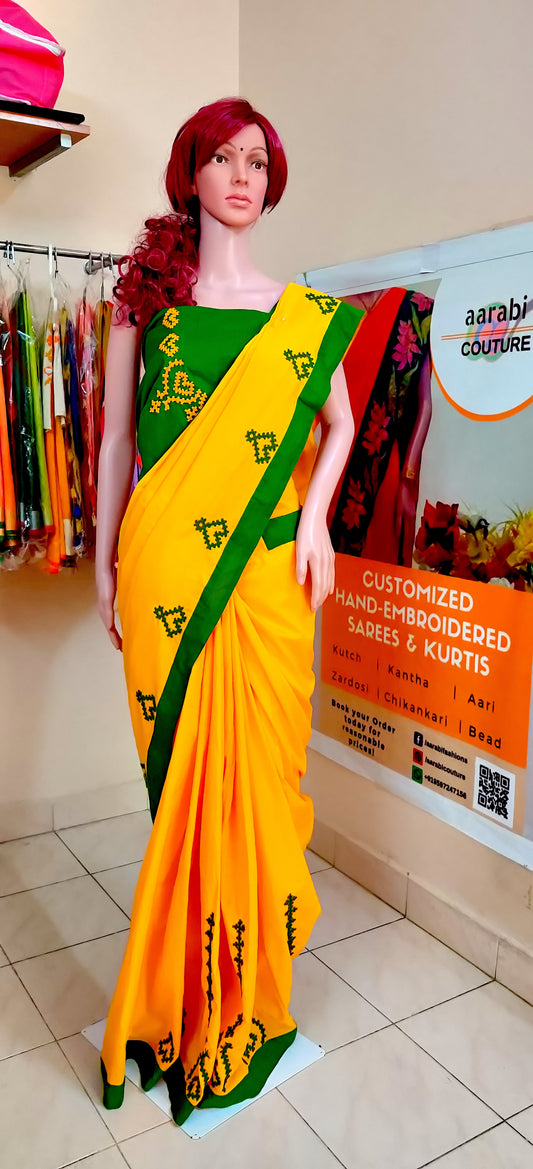 Kutch Work Saree Uniform saree series; for DISPLAY PURPOSE; CAN BE DONE UPON REQUEST