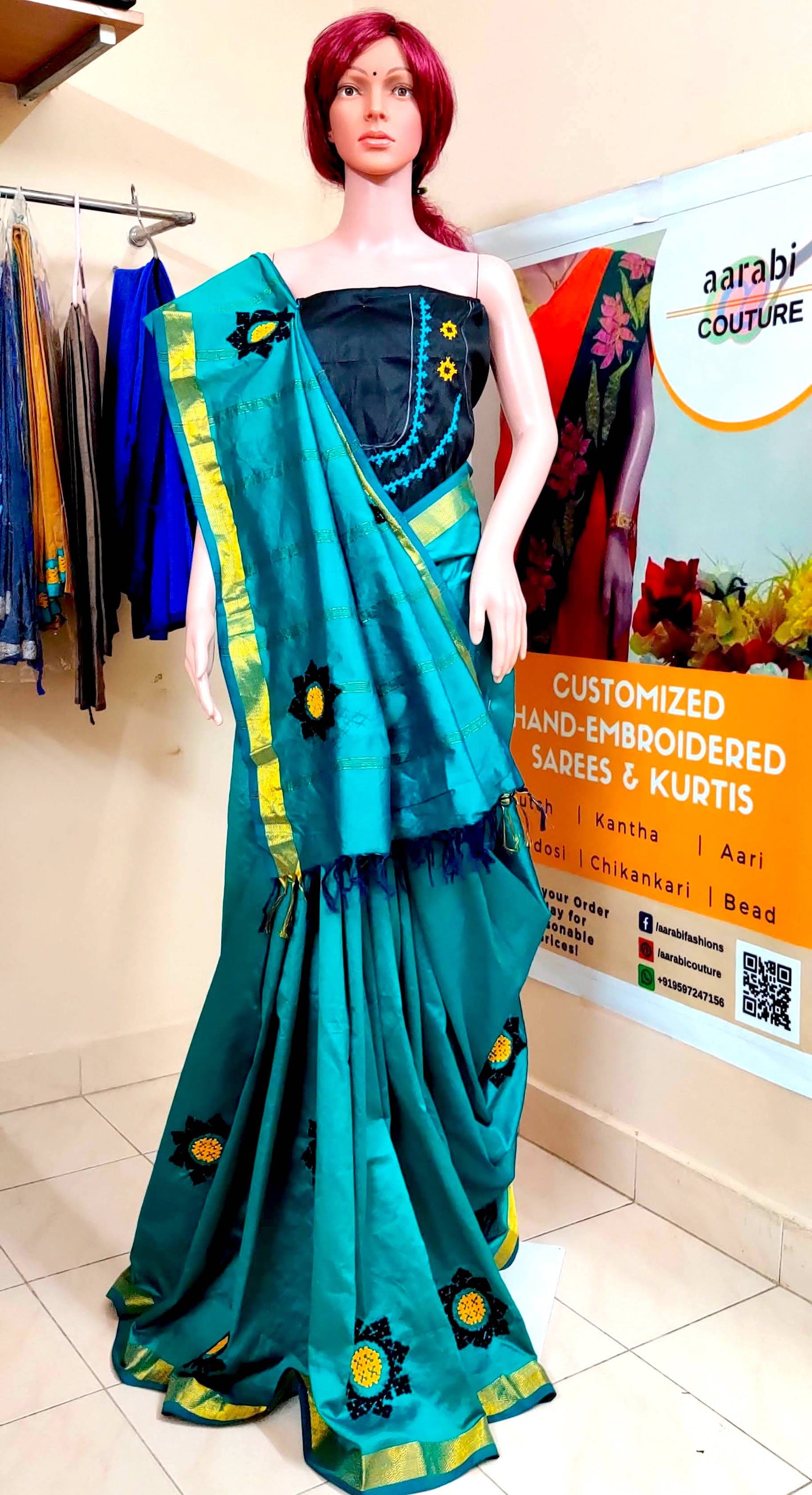 Kutch Work Saree  Code: 1 ACS 43a - For DISPLAY ; CAN BE DONE UPON REQUEST