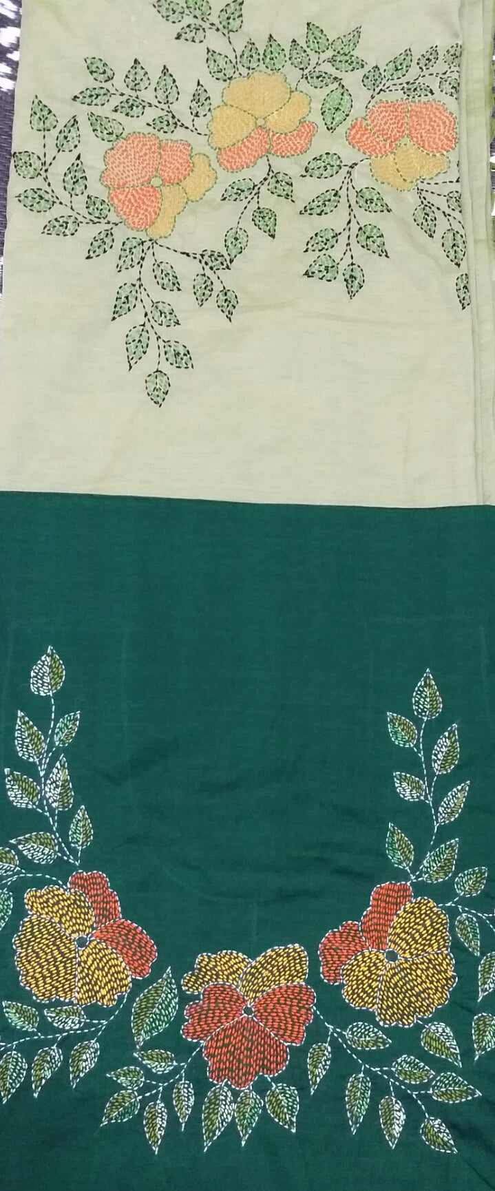 Kantha work on cotton silk saree; DISPLAY PURPOSE; CAN BE DONE BASED ON CUSTOMER REQUEST